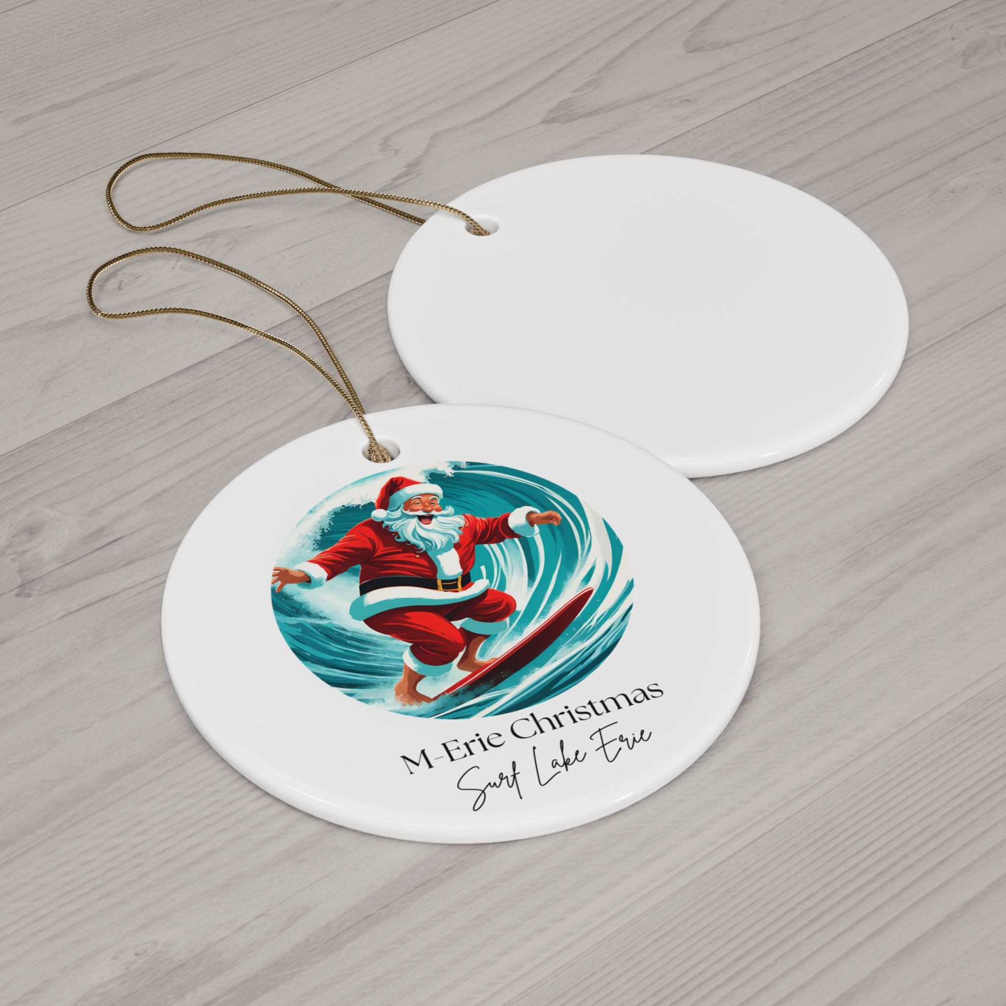 M-Erie Christmas -Ceramic Ornament - Surf Lake Erie 2 M-Erie Christmas Surf Ornament