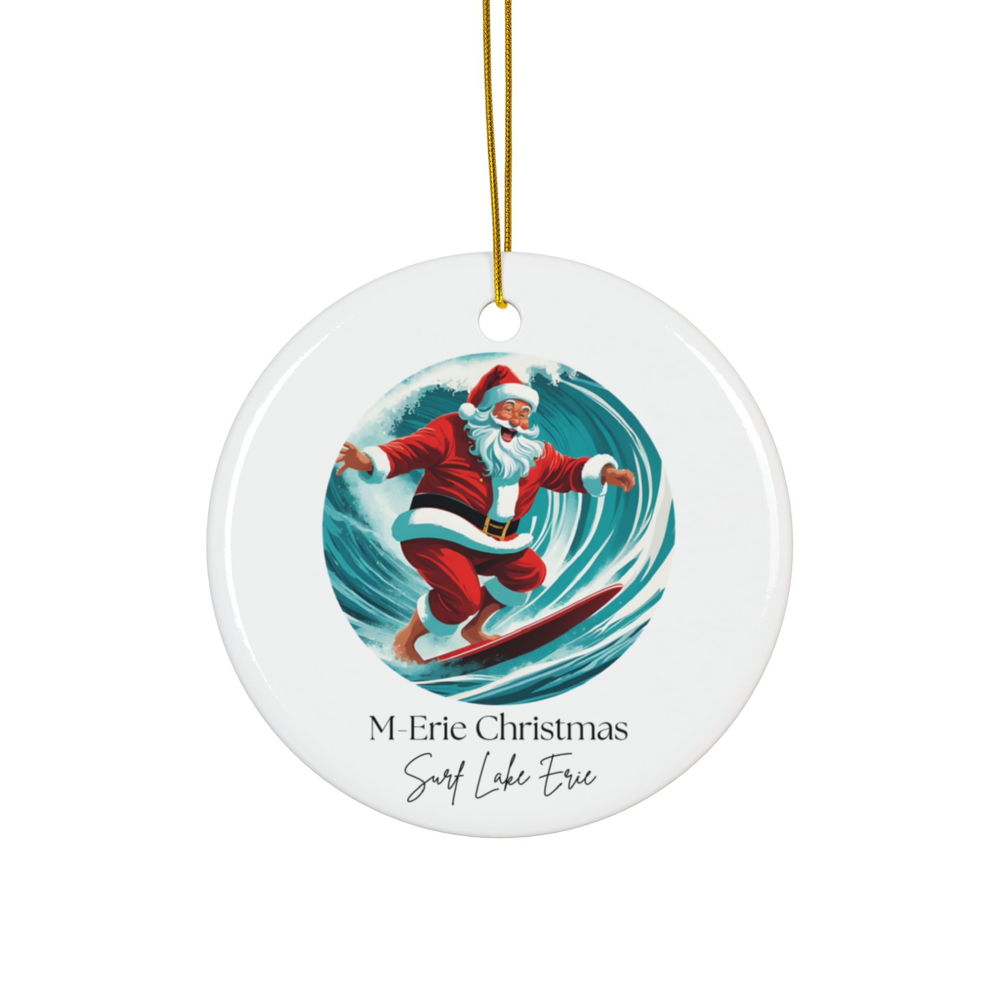 M-Erie Christmas -Ceramic Ornament - Surf Lake Erie 1 M-Erie Christmas Surf Ornament