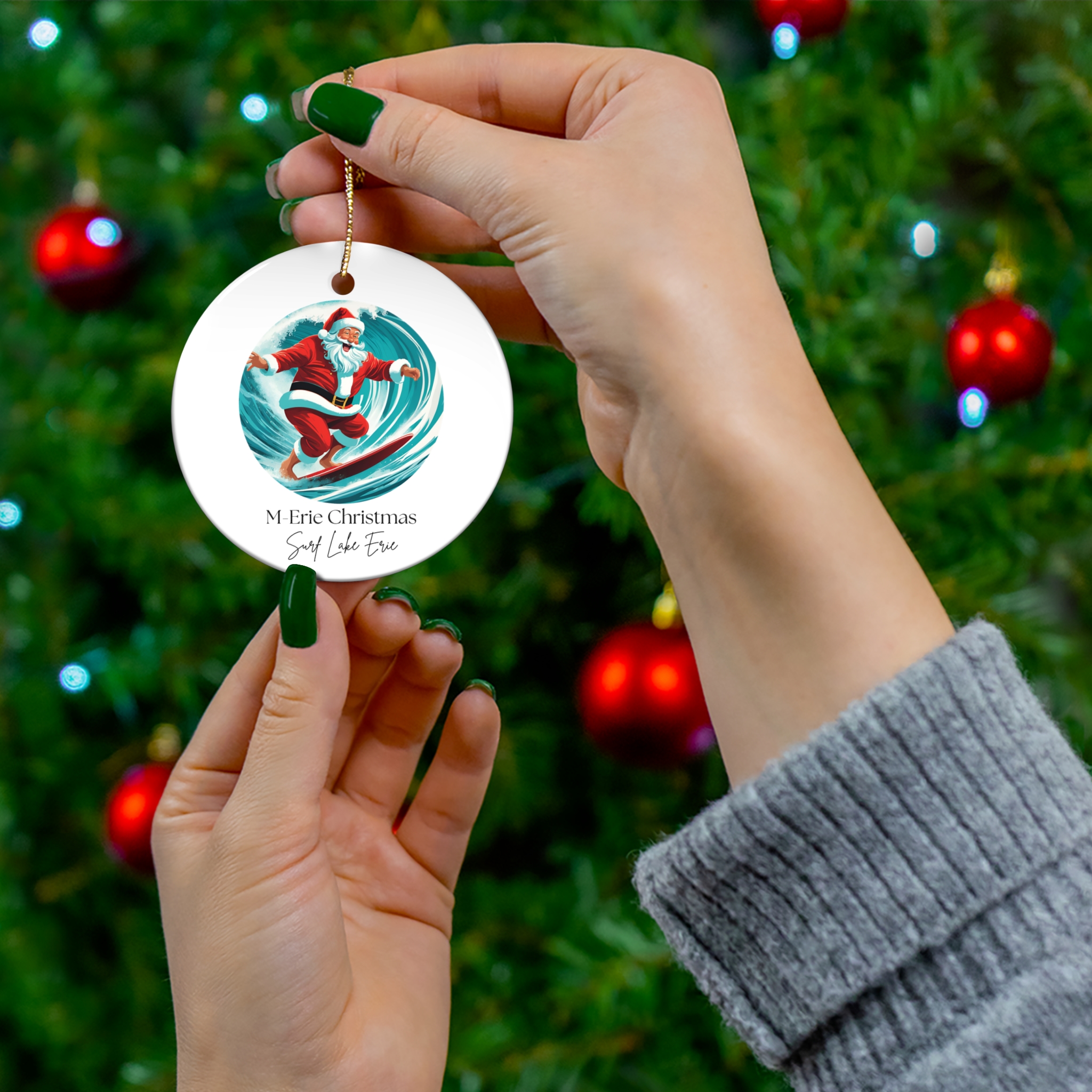 M-Erie Christmas -Ceramic Ornament - Surf Lake Erie 3 M-Erie Christmas Surf Ornament