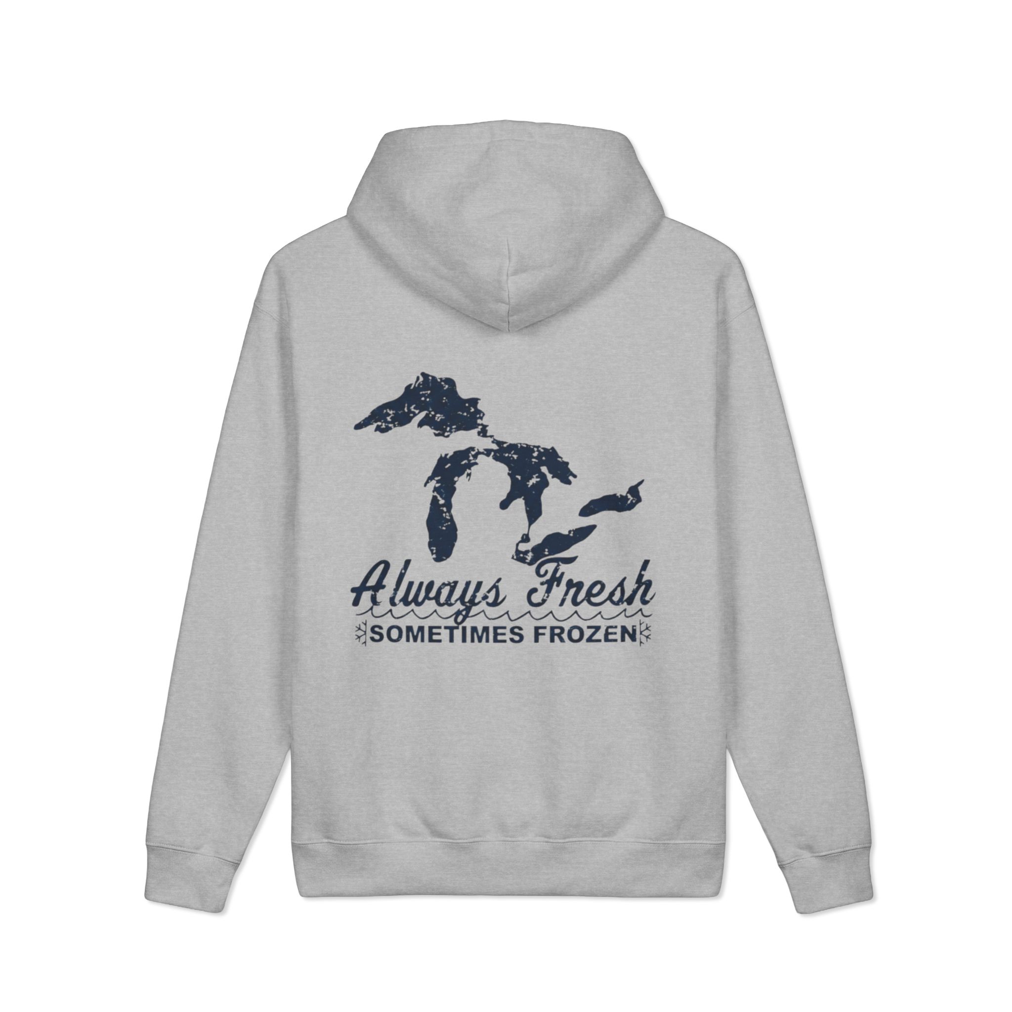 Lake Erie Hoodie ITC — 'Always Fresh (Sometimes Frozen)' Great Lakes Crewneck 2 Lake Erie Great Lakes Map Hoodie