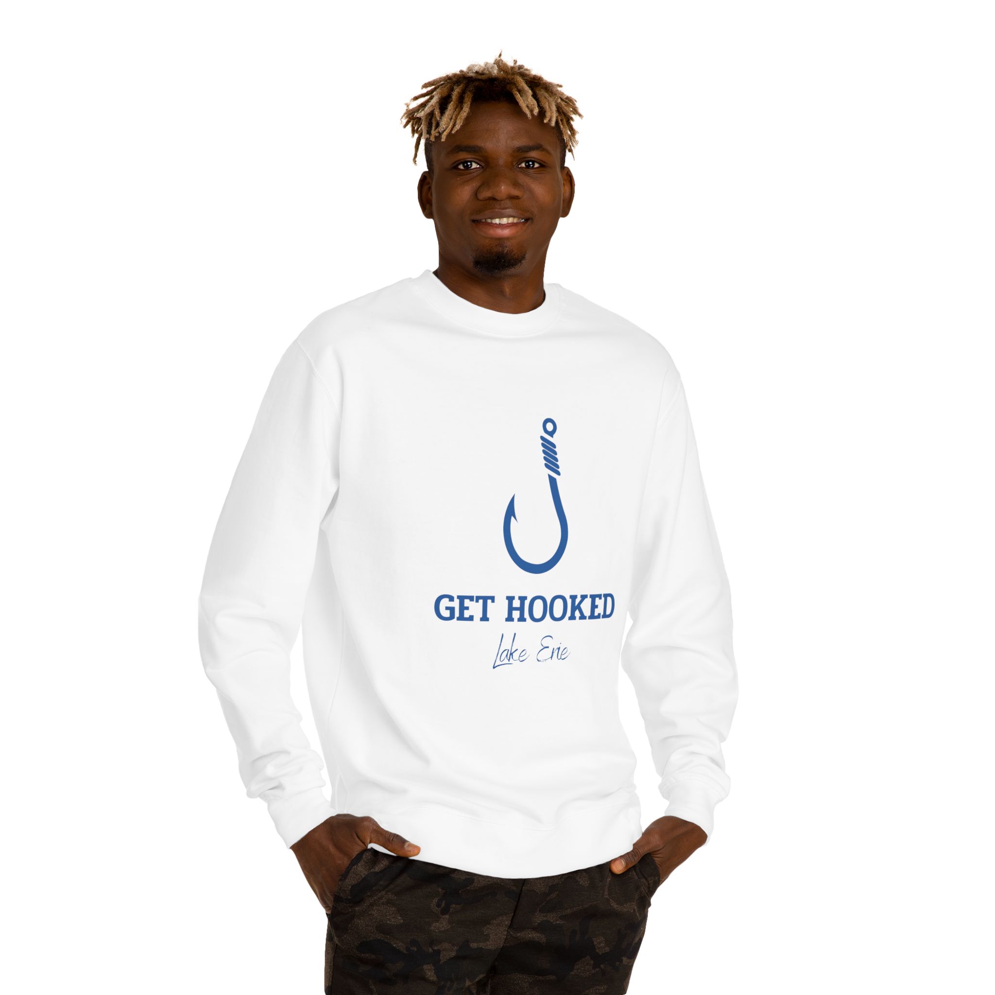 Get Hooked Lake Erie Sweatshirt — Fishing Crewneck 3 Get Hooked Lake Erie Crewneck, White
